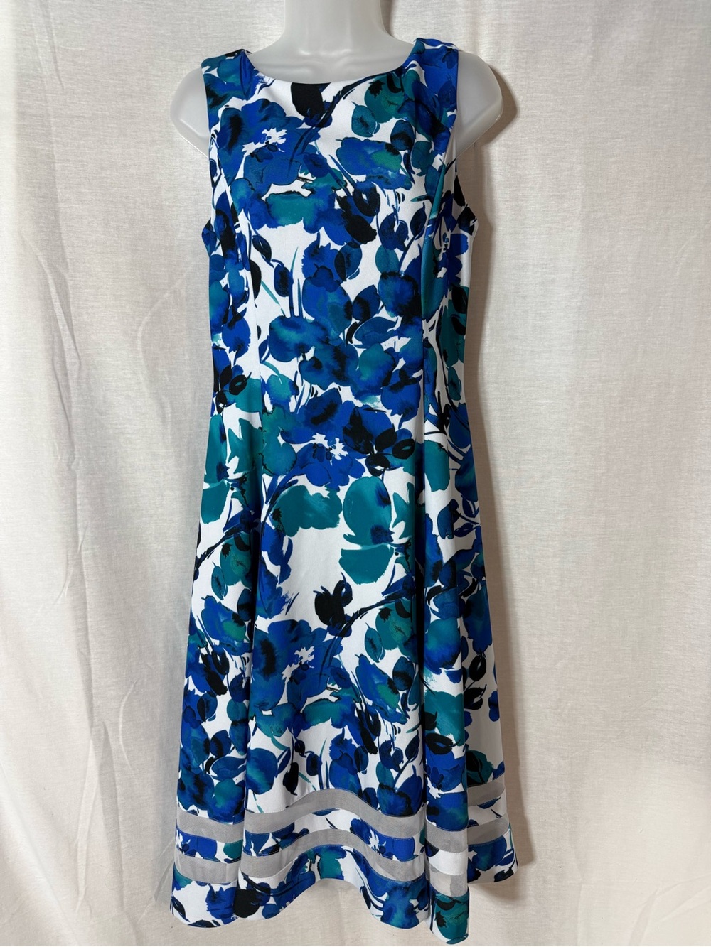 Calvin Klein Blue Teal White Floral Midi Dress